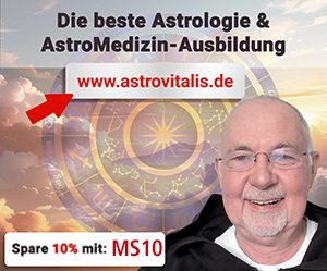 Eine Werbung für Astrologie- und AstroMedizin-Ausbildung mit Rabattangebot.
